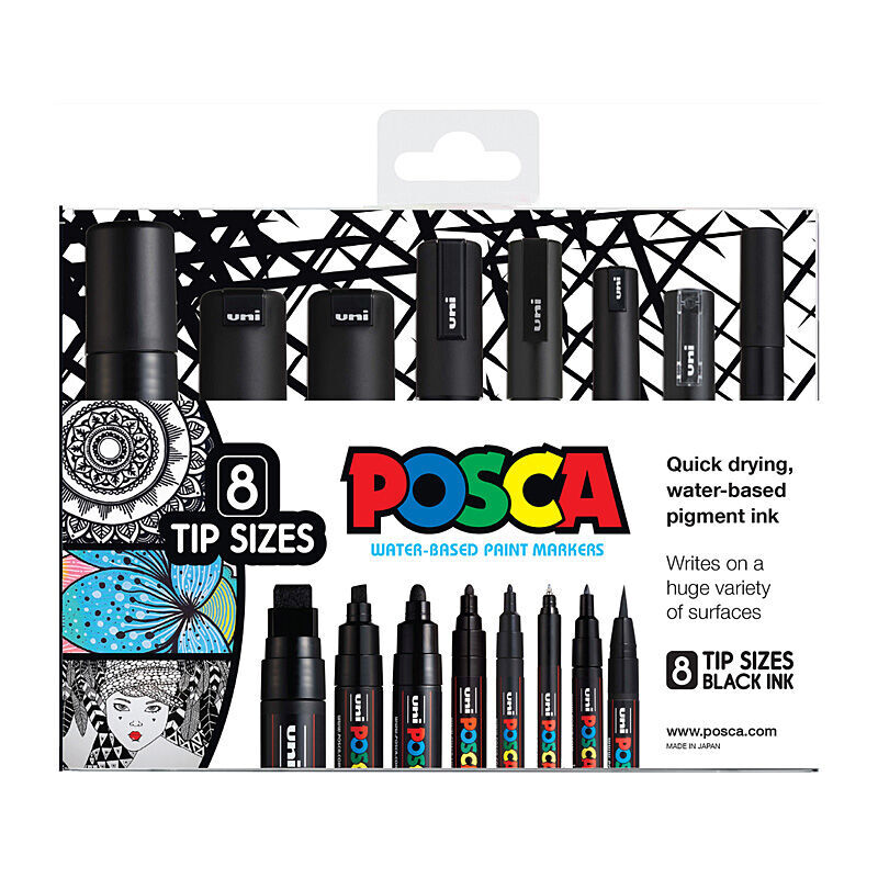 Posca One Ea Tip Size Blk Pk8
