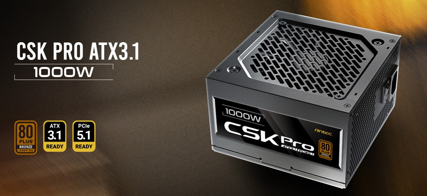 Antec CSK1000 PRO Sem-Modular ATX 3.1, PCI-E 5.1  for 4090, 5090 & 7900, 9070 High Quality Jap Capacitors, Performance and Reliability, PSU