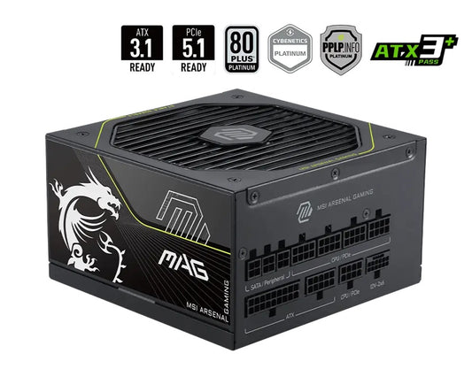MSI MAG A1000PLS PCIE5, 1000W, 80 PLUS Platinum, Fully Modular, ATX, Native