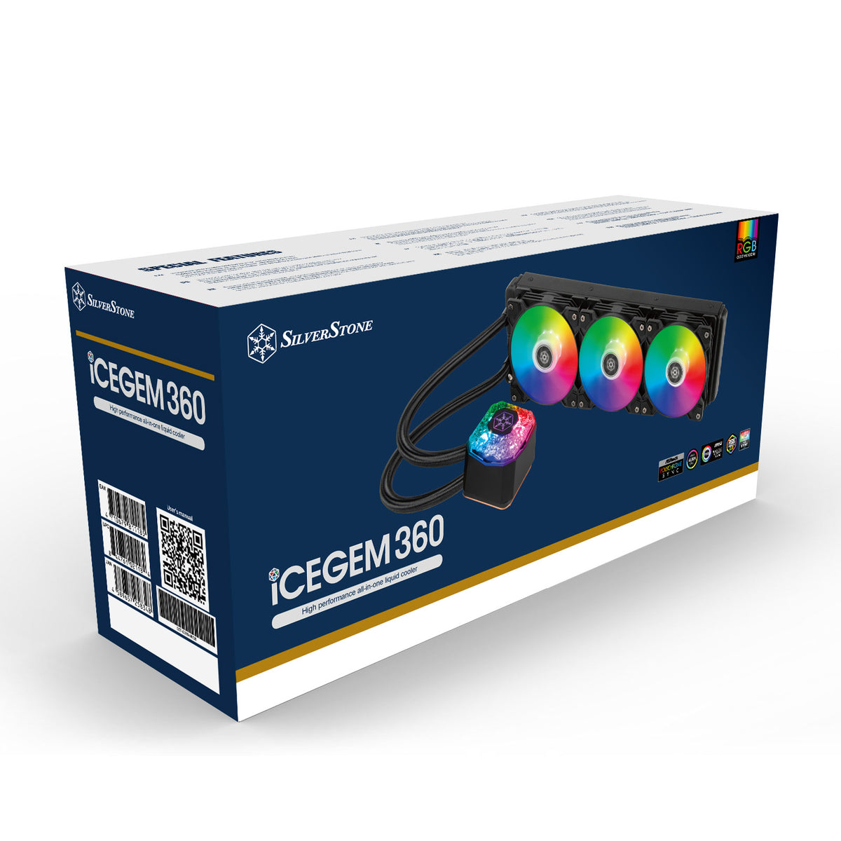 Silverstone IceGem 360 high-performance ARGB AIO liquid cooler with 3 x 120mm