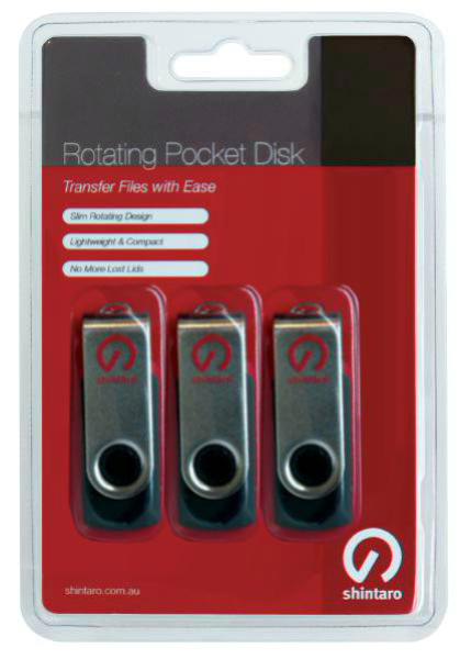 Shintaro 16GB Rotating USB 2.0 Pocket Disk - 3 Pack