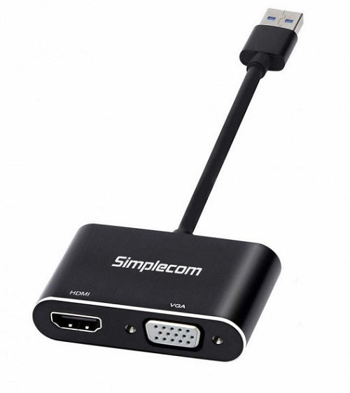 Simplecom DA316A, USB 3.0 to HDMI   VGA Video Card Adapter with 3.5mm Audio, 1 Year Warranty