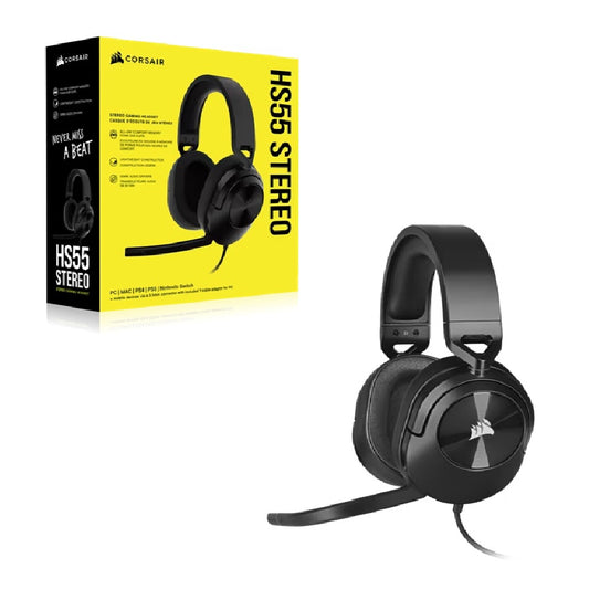 Corsair HS55 STEREO Wired Gaming Headset - Carbon, 50mm drivers, 20Hz–20kHz