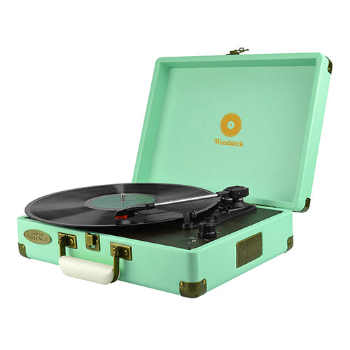 mbeatÂ® Woodstock Retro Turntable Player TIIFFANY BLUE Speakers: Built in 2 speaker Interface: Headphone jack, RCA audio out Product Weight: 2.7 kg