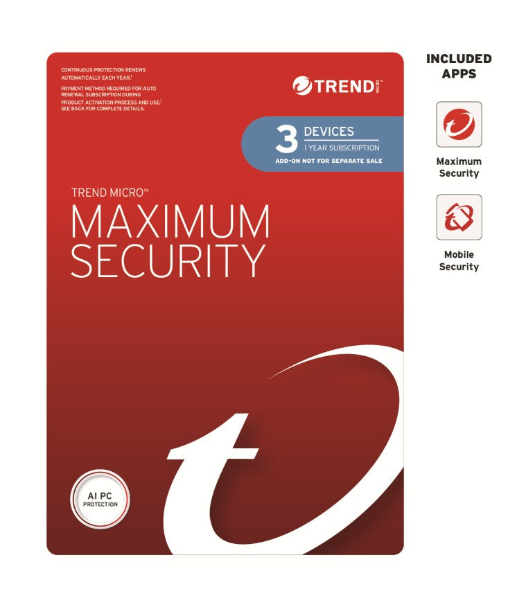 Trend Micro Maximum Security (3 Devices) 1 Year Add-on Auto Renew OEM
