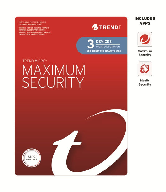 Trend Micro Maximum Security (3 Devices) 1 Year Add-on Auto Renew OEM