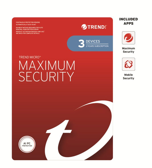 Trend Micro Maximum Security (3 Device) 2Yr Retail Mini Box Auto Renew