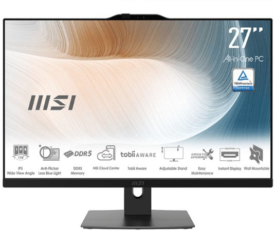 MSI Modern AM272P 1M-1219AU AIO Black, 27' Non-Touch, Core 5 120U/D5 16GB (2x8G)/1TB SSD/WiFi6/Webcam/Height Adjustable/Wired KBM/Win11Pro/3Y Onsite