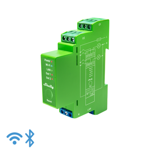 Shelly 2 Circuit Din Rail Dimmer Wi-Fi Relay Switch With Power Metering