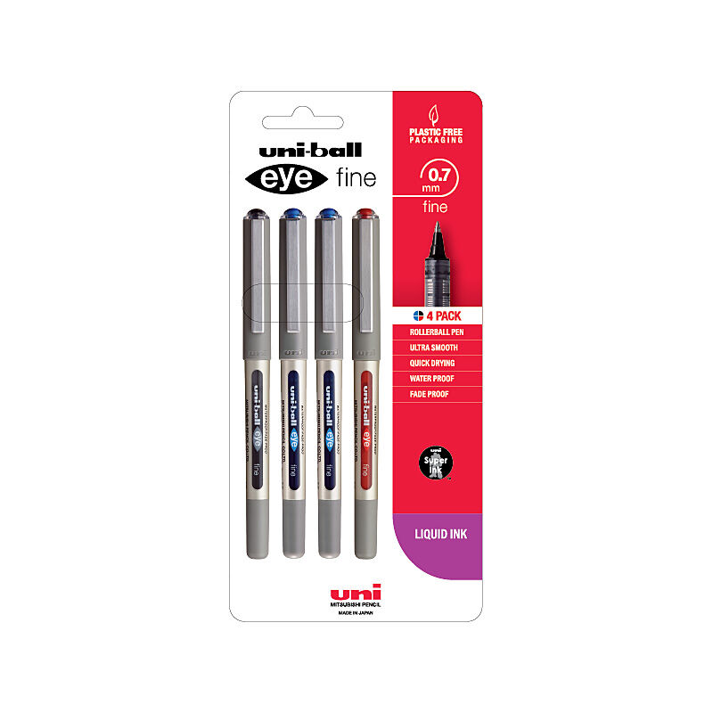 Uni-Ball Uni Eye Fine 0.7mm 4pk Asst