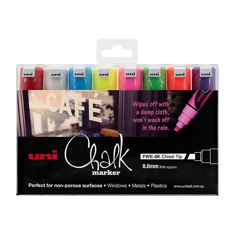uni Chalk Mrkr Chisel Ast Pk8