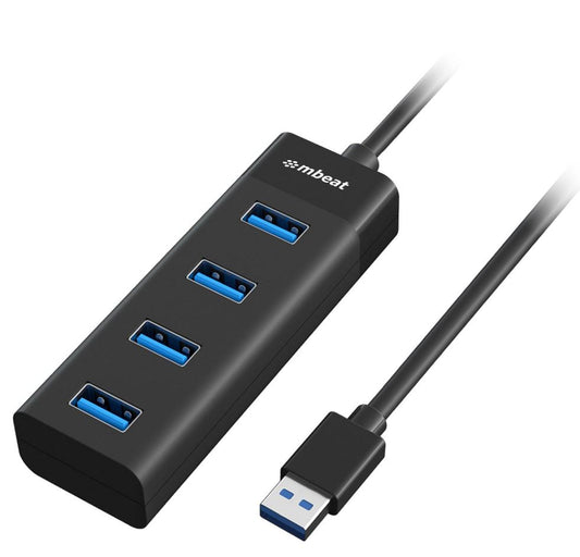 mbeatÂ® 4-Port USB 3.0 Hub - Black USB 3.0 transfer speeds up to 5Gbps. Plug-and-play Compact and lightweight Weight: 37g