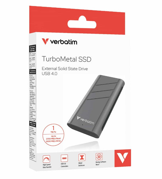 Verbatim TurboMetal SSD USB 4.0 1TB , High Speed Data transfer – up to 3700