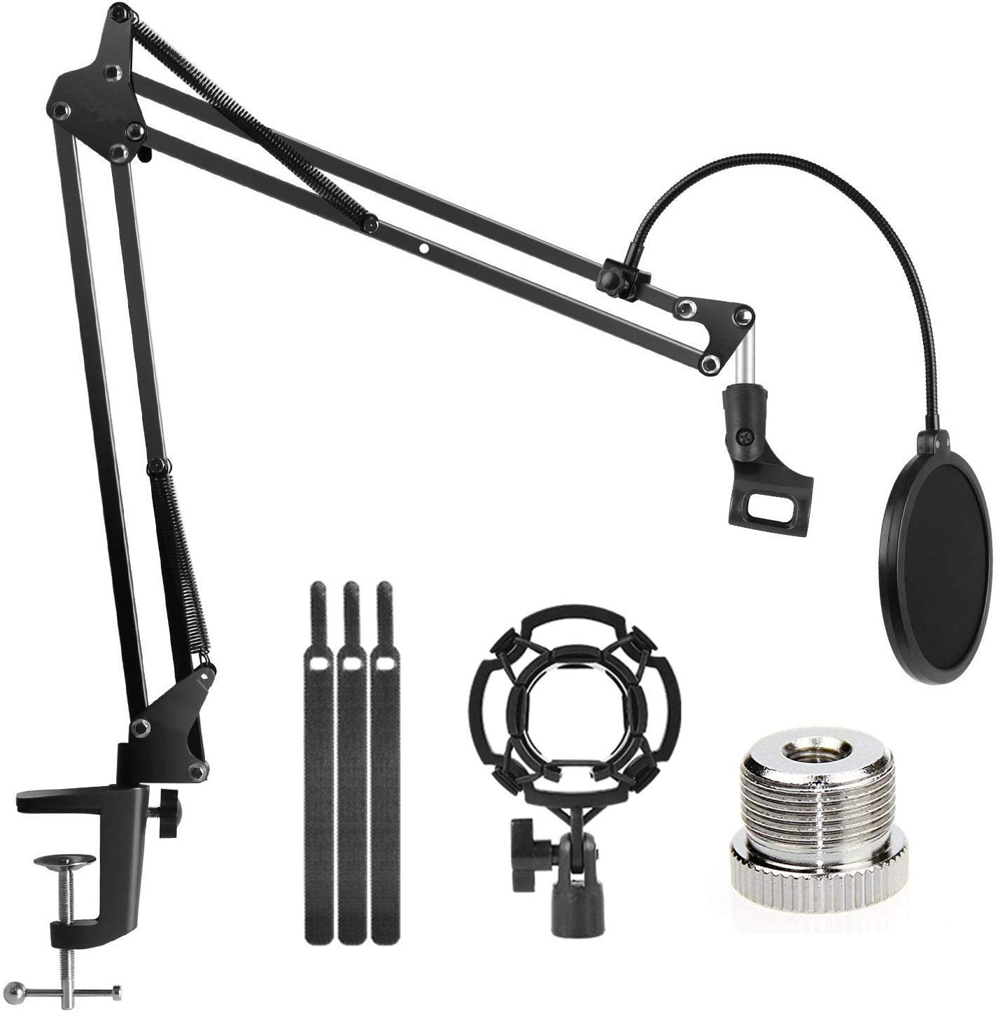 Microphone Radio Broadcasting Stand with 3/8to 5/8" Screw Adapter and Windscreen Pop Filter"