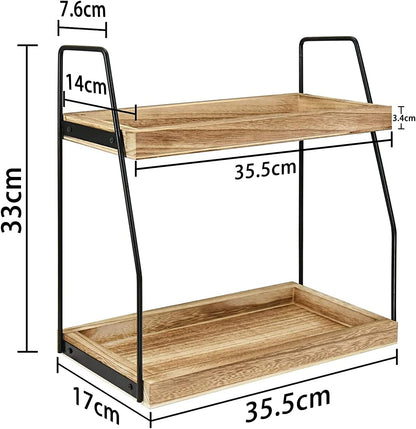CARLA HOME 2-Tier Wooden Coffee Station Rack Organizer for Coffee Bar, Condiments, Syrups, Storage Jars & Spice Storage Shelf