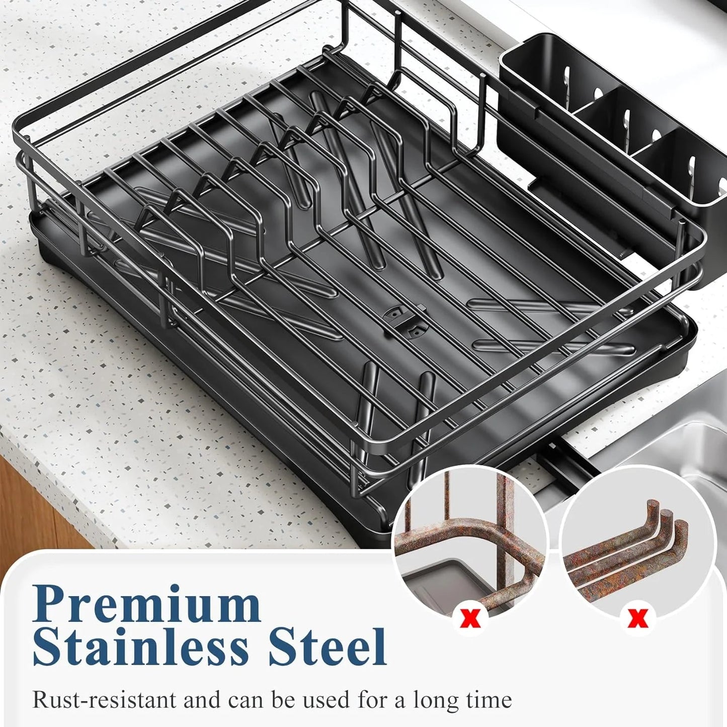 Large Dish Drying Rack with Drainboard Black