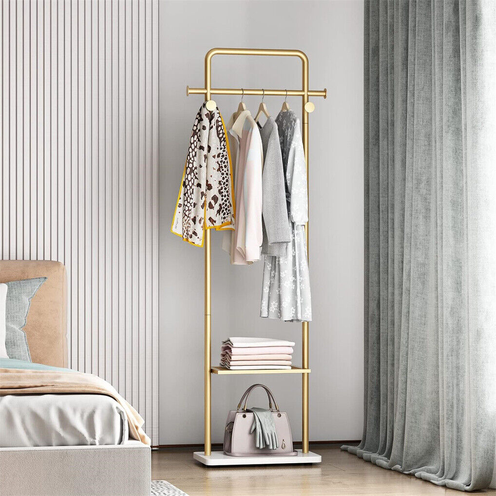 Gold Metal Coat Rack Stand Granite Base Hall Tree