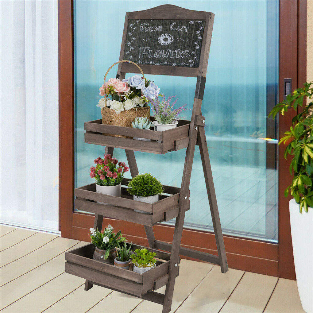 Vintage Wooden Chalkboard Easel 38x50CM with 3 Shelves