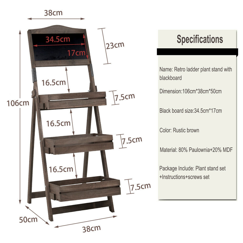 Vintage Wooden Chalkboard Easel 38x50CM with 3 Shelves