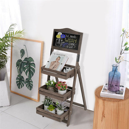 Vintage Wooden Chalkboard Easel 38x50CM with 3 Shelves