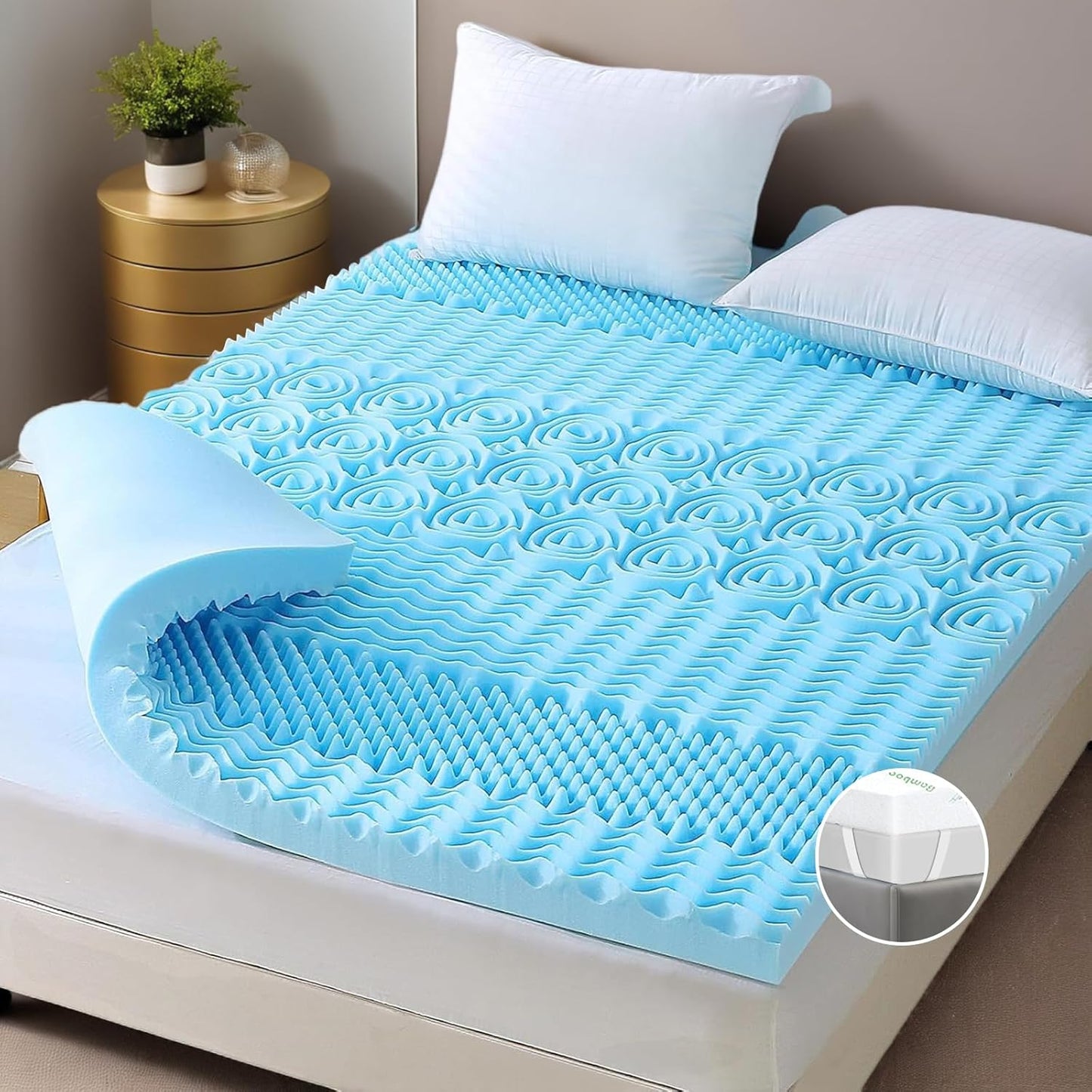 Double Bamboo Memory Foam Mattress Topper 7-Zone 8cm
