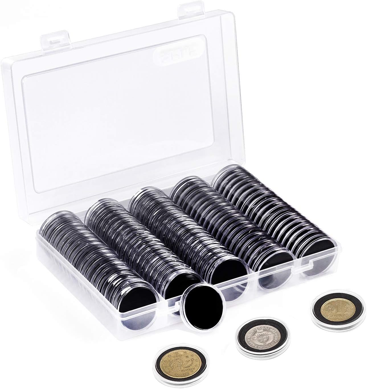 100PCS Clear Plastic Coin Holder Storage Box 20-30mm