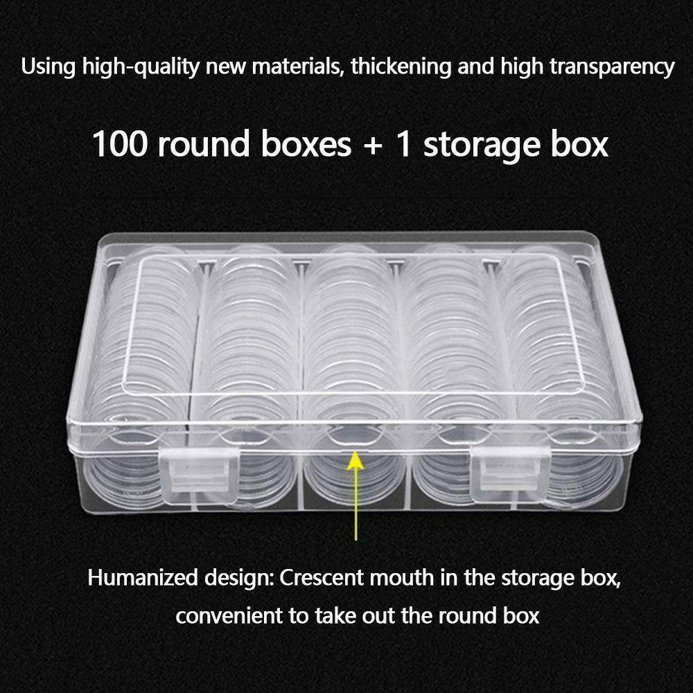 100PCS Clear Plastic Coin Holder Storage Box 20-30mm