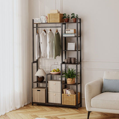 Plant Stand Shelf Rack with Hanging Rod Indoor Outdoor Display