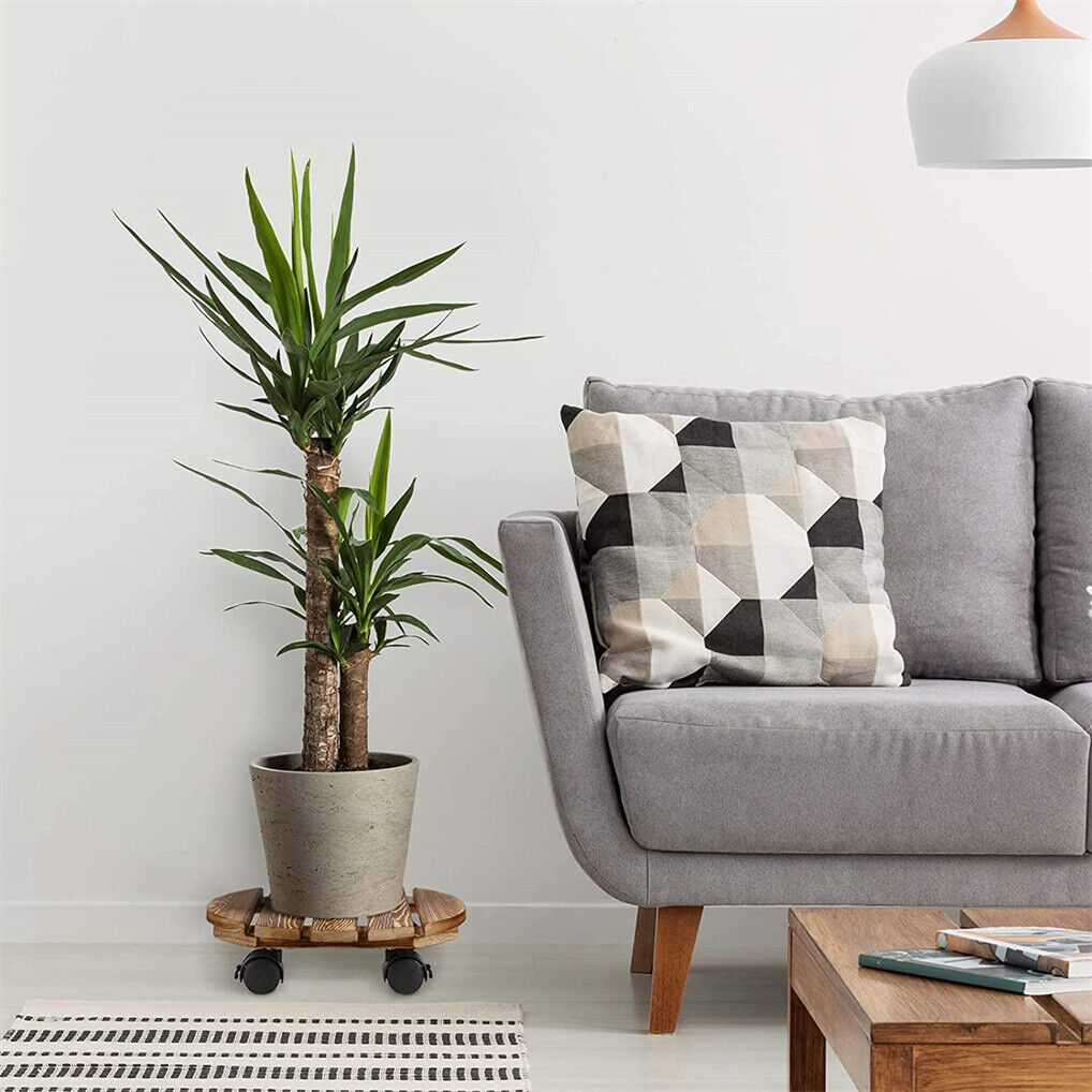 Wooden Plant Caddy Stand 2-Pack 360� Rotating Casters