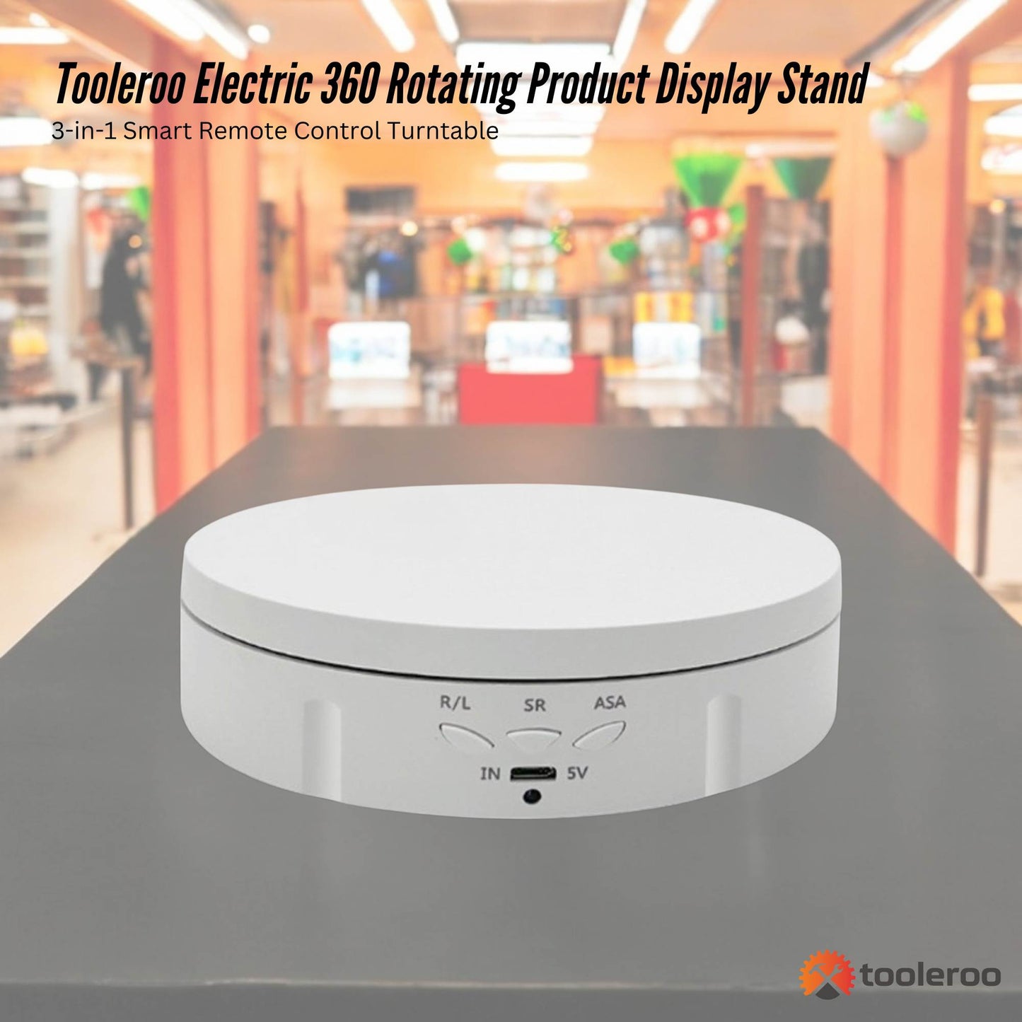 Tooleroo Electric 360 Rotating Product Display Stand White for Merchandise Video