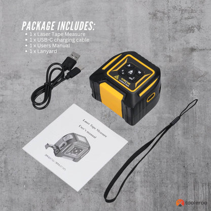 Tooleroo 60m Digital Laser Tape Measure + 5m Steel Tape – 3-in-1 Cross Marking