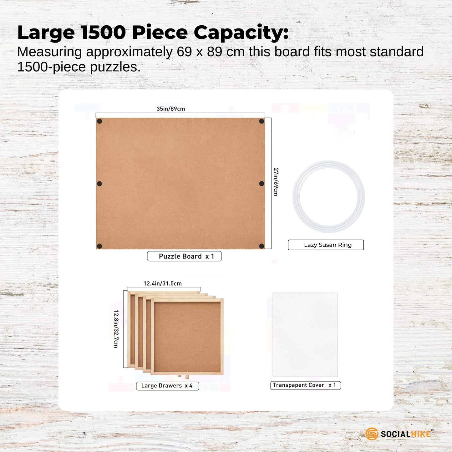 Social Hike 1500pcs Puzzle Board 4 Drawer with Cover - Wooden Rotating Tabletop