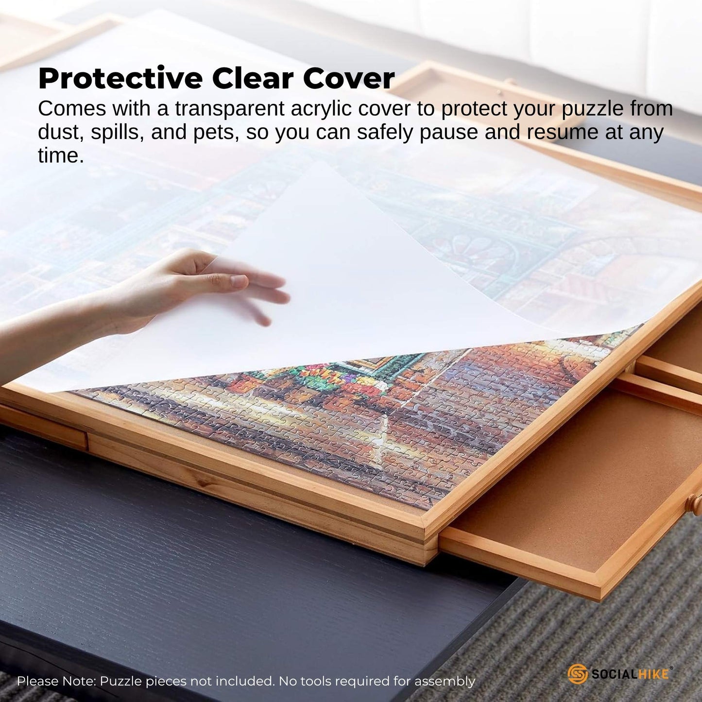 Social Hike 1500pcs Puzzle Board 4 Drawer with Cover - Wooden Rotating Tabletop