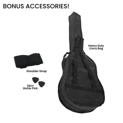 Karrera 38in Acoustic Guitar Steel Strings Carry Bag Shoulder Strap Sun Burst