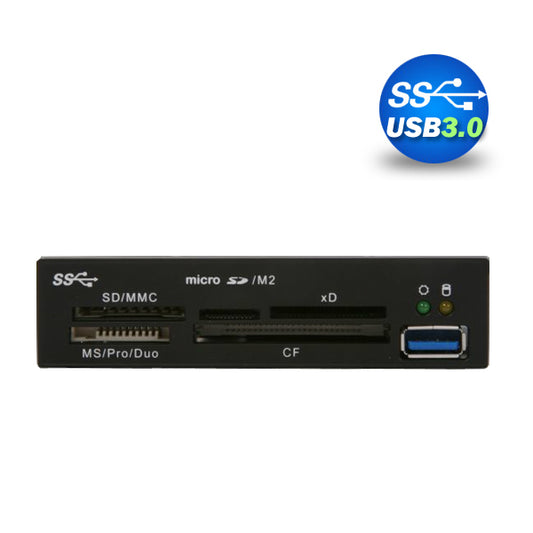 3.5 USB 3.0 All in One Internal Card Reader Full Long Metal with Front USB Black"