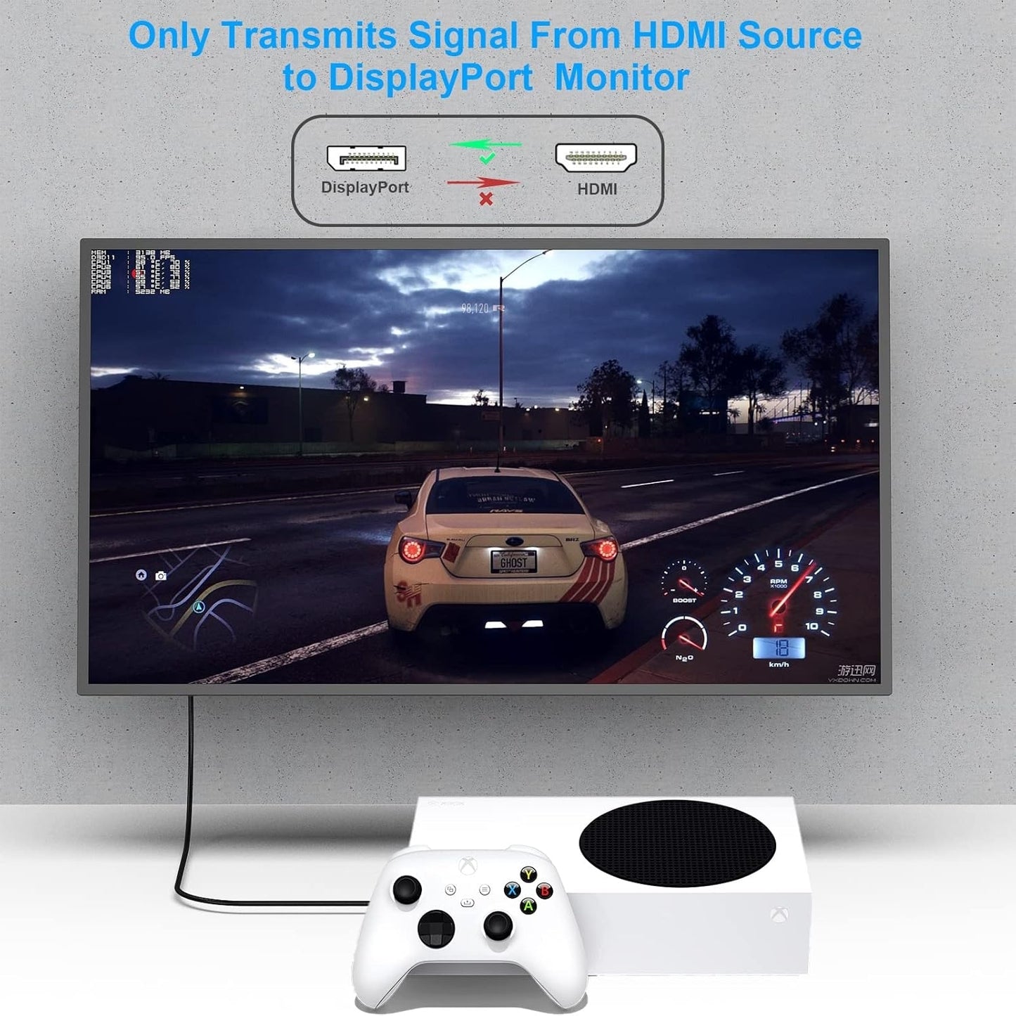 BENFEI 344GY-5M HDMI to DisplayPort Unidirectional 4K Active Cable with USB Powered 5M