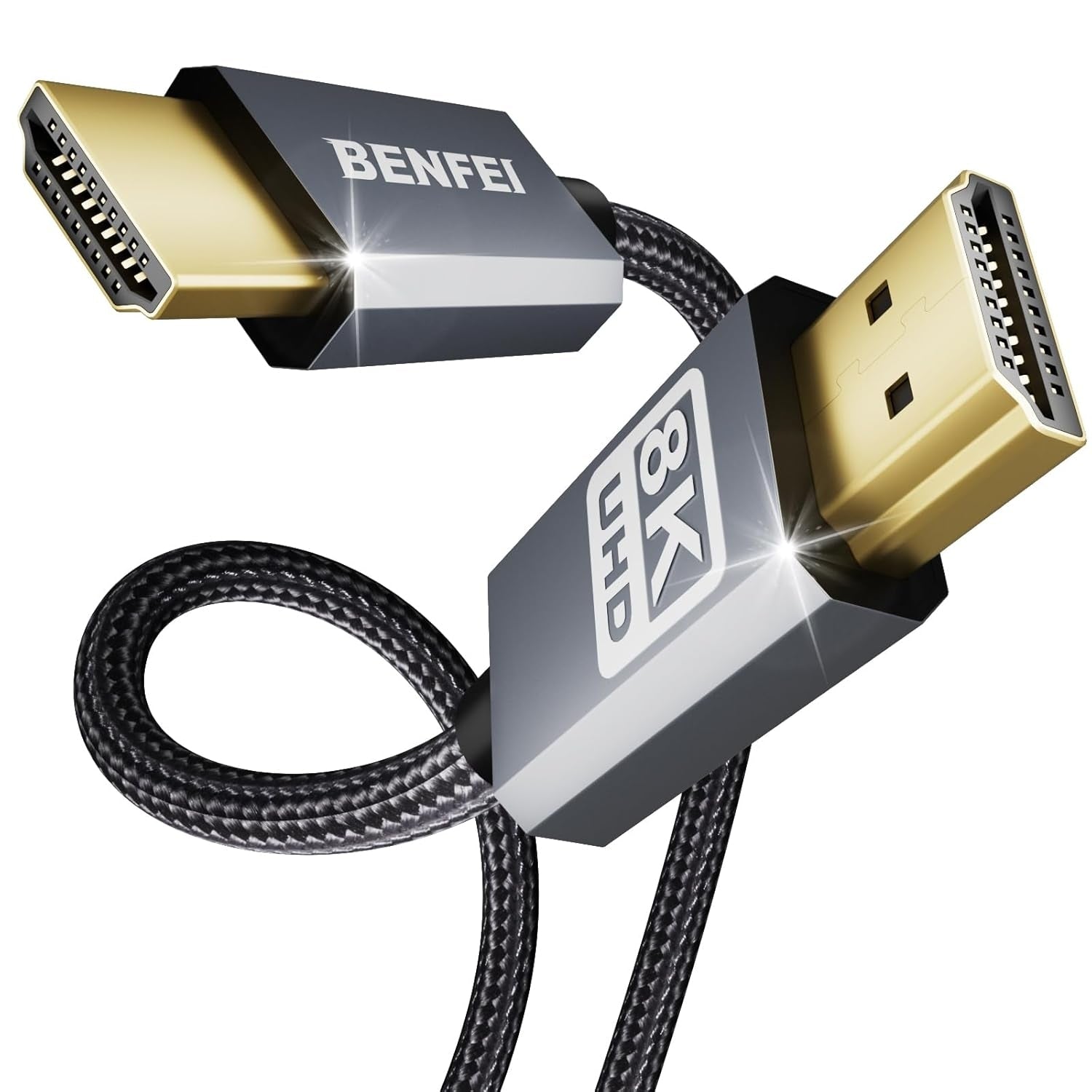 BENFEI 358GY-1M 8K V2.1 HDMI Male to HDMI Male Cable, Aluminum Shell Nylon Braided Certified Ultra High Speed 1M