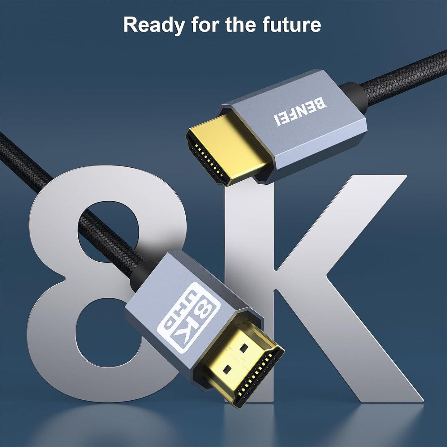BENFEI 358GY-5M 8K V2.1 HDMI Male to HDMI Male Cable, Aluminum Shell Nylon Braided Certified Ultra High Speed 5M