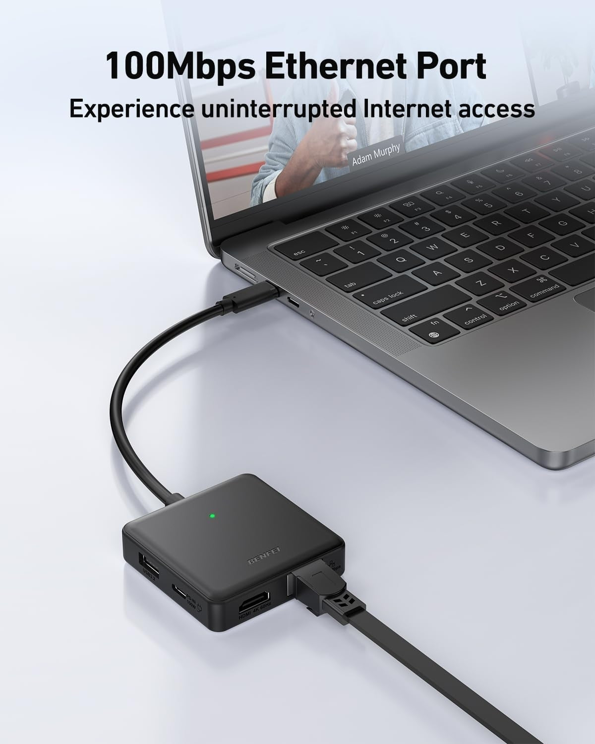 BENFEI 399BK 6-in-1 USB-C HUB to HDMI(8K)+USB3.2(10Gbps)+USB2.0x2+PD100W+RJ45 Black