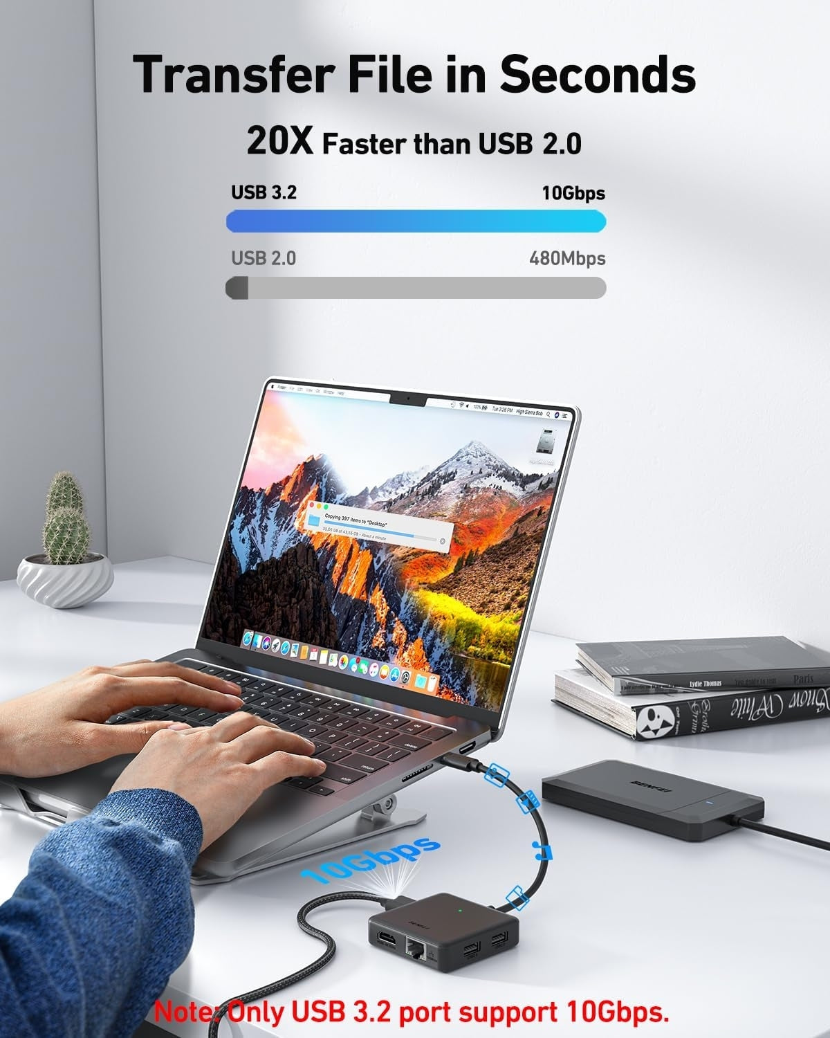BENFEI 399BK 6-in-1 USB-C HUB to HDMI(8K)+USB3.2(10Gbps)+USB2.0x2+PD100W+RJ45 Black