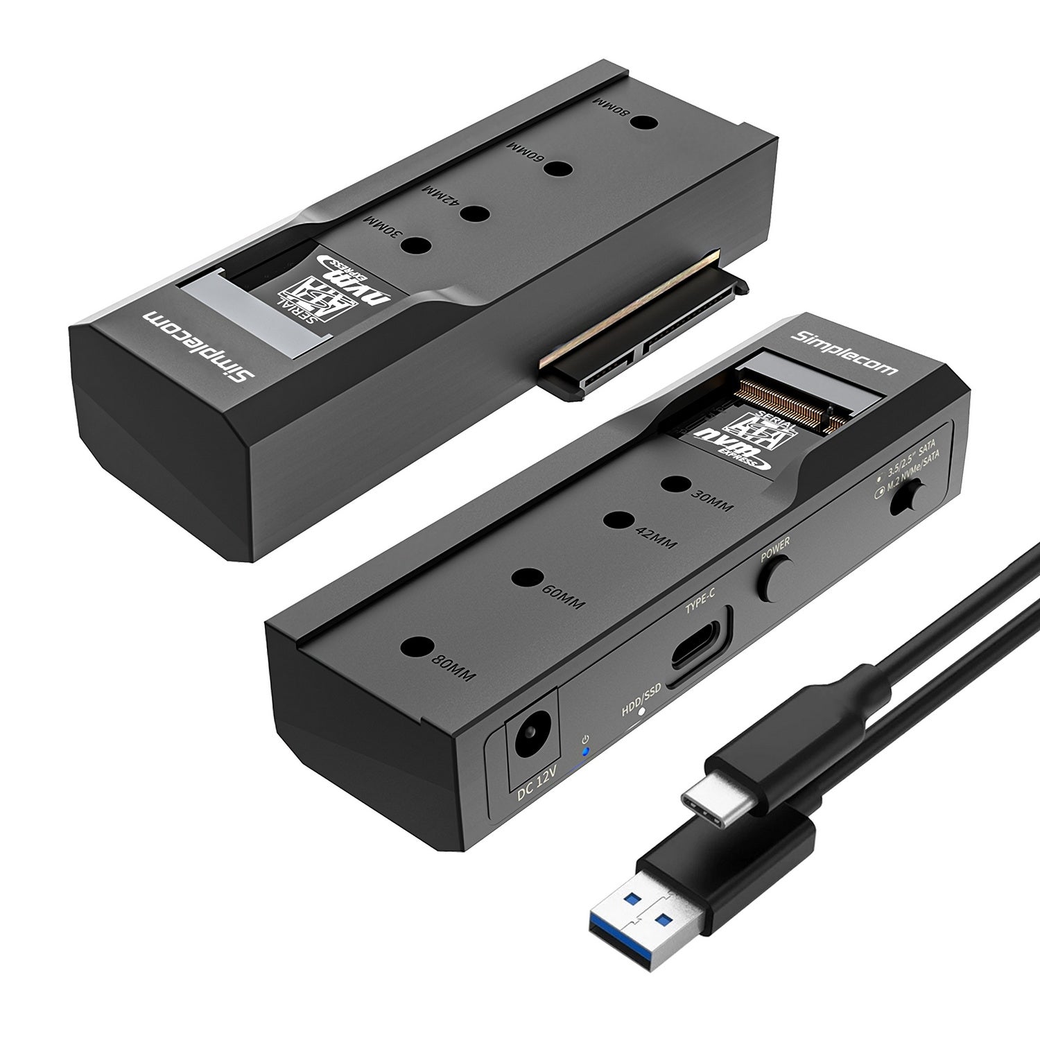 Simplecom SA536 USB to M.2 and SATA 2-IN-1 Adapter for 2.5/3.5" HDD & NVMe/SATA M.2 SSD with Power Supply USB 3.2 Gen2 10Gbps"