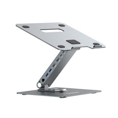 Simplecom CHT660 Adjustable Aluminium Laptop Stand with 6-Port USB-C Docking Station Dual 4K HDMI Display