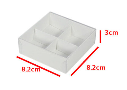 100 Pack of White Card Chocolate Sweet Soap Product Retail Gift Box - 4 Bay Compartments - Clear Slide On Lid - 8x8x3cm