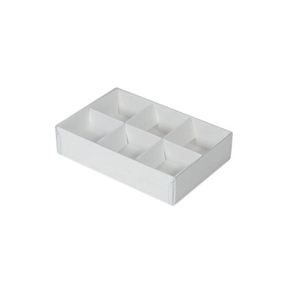 100 Pack of White Card Chocolate Sweet Soap Product Retail Gift Box - 6 Bay Compartments - Clear Slide On Lid - 12x8x3cm