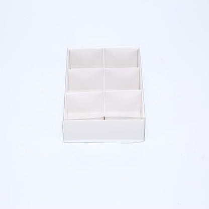 100 Pack of White Card Chocolate Sweet Soap Product Retail Gift Box - 6 Bay Compartments - Clear Slide On Lid - 12x8x3cm