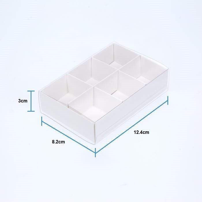 100 Pack of White Card Chocolate Sweet Soap Product Retail Gift Box - 6 Bay Compartments - Clear Slide On Lid - 12x8x3cm