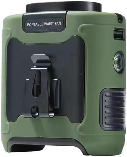 10000mAh Portable Outdoor Waist Fan Hanging Neck Strong Wind with Power Bank LED Lighting for Emergency Sports Outdoor Working (Green)

