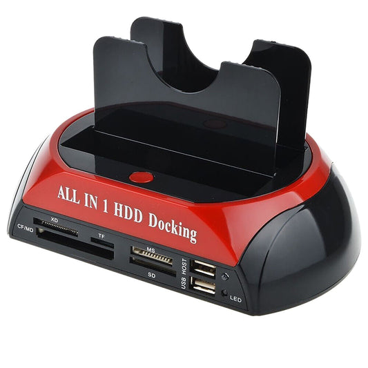 All In One Docking Station USB Dual-Bay Hard Drive 2.5 3.5" IDE SATA SSD Card Reader"