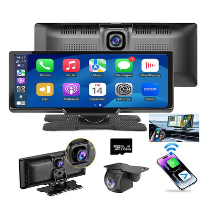 10.26 Wireless Apple Android Carplay Dual Dash Cam Front Rear Camera with 64G Card"