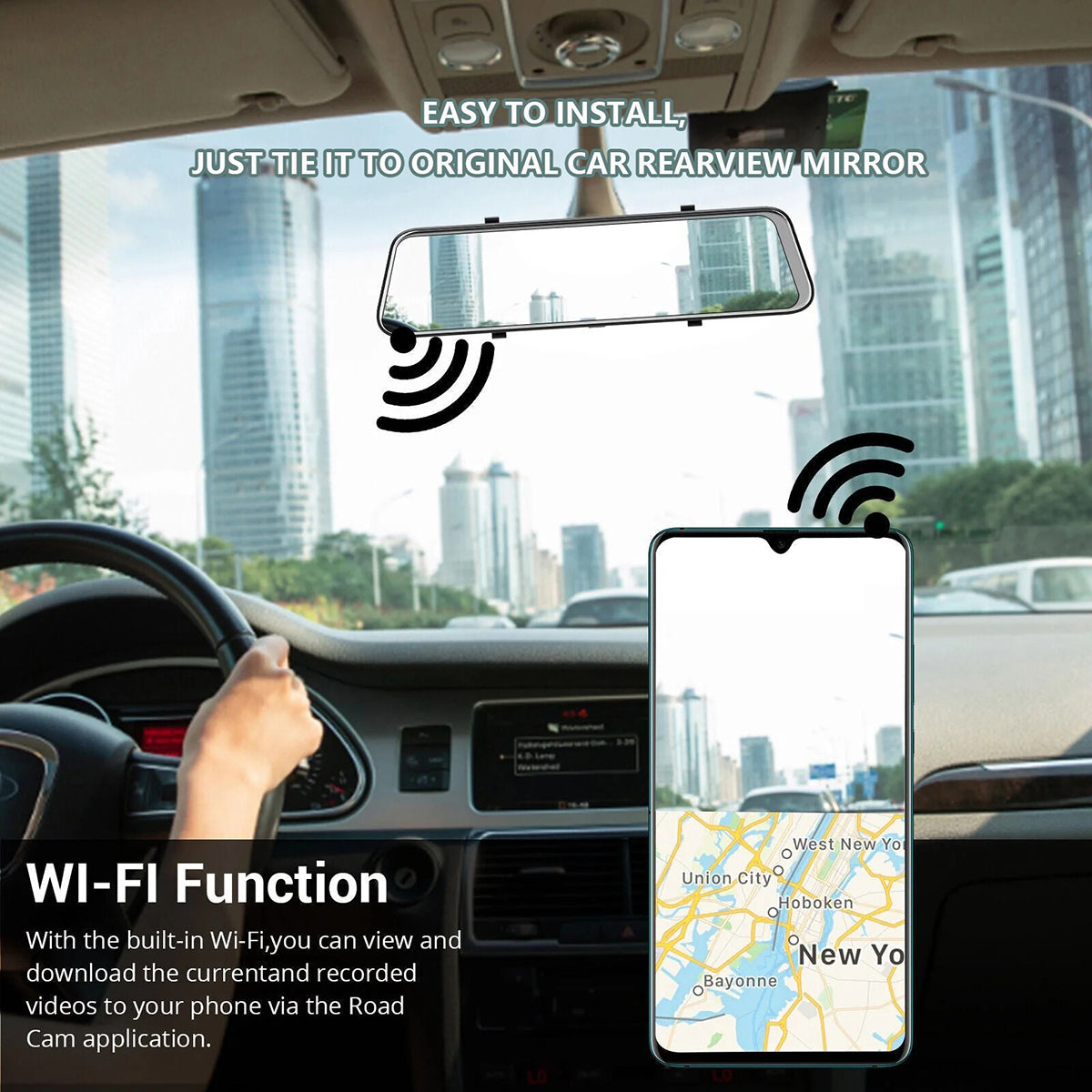 10” 4K Mirror Dash Cam, 2K Rear Camera, WiFi GPS ADAS BSD, Stream Media, 64GB Included